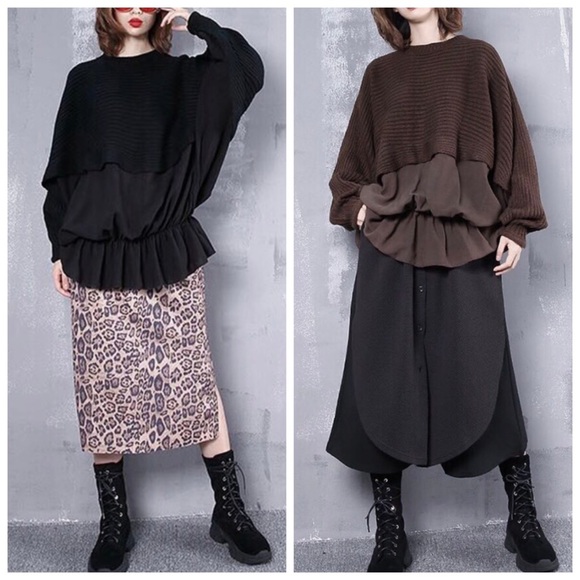 Oversize Puff Flowing Bat Wing Sweater Top - Picture 1 of 8